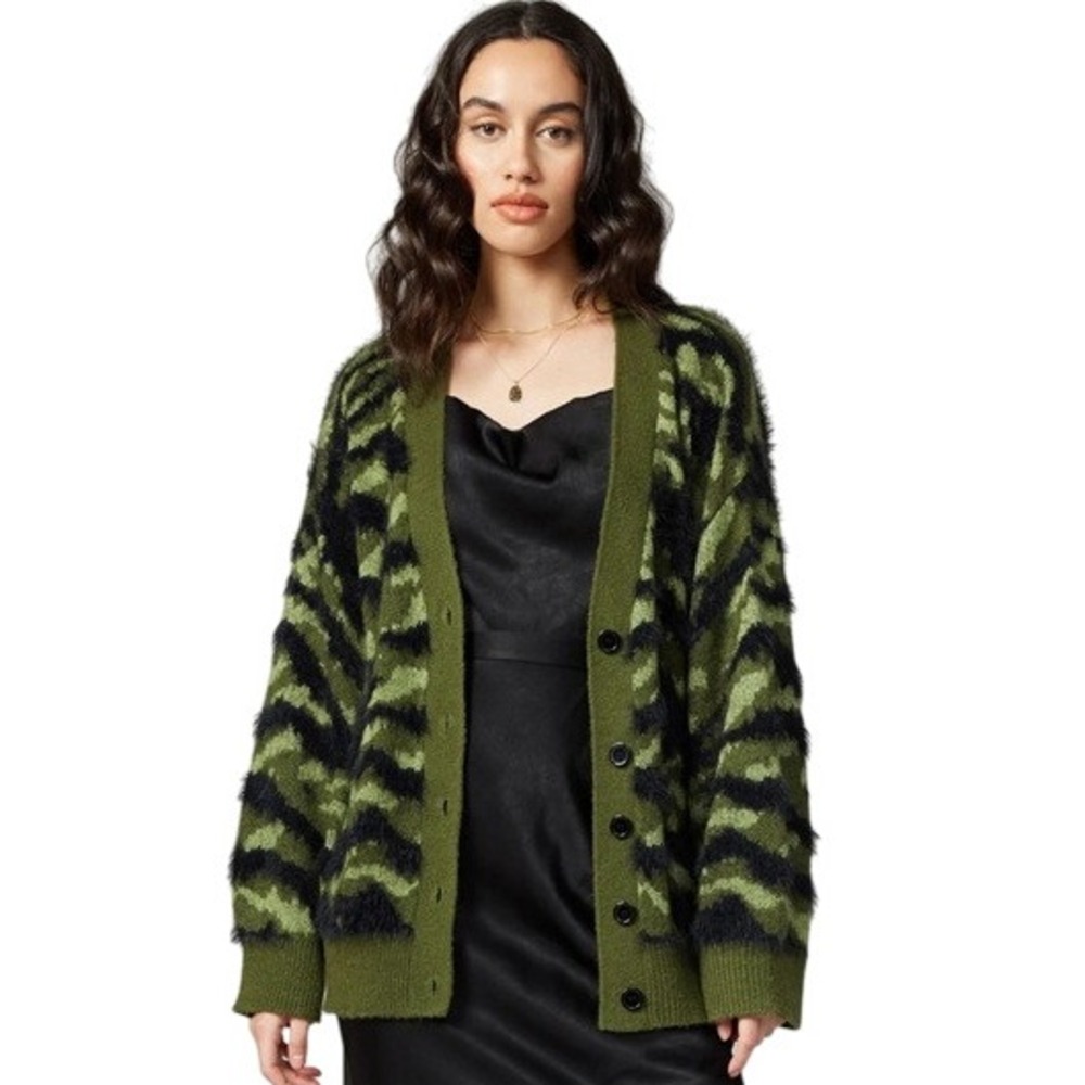 Anthropologie Greylin Jules Knit Cardigan Green Black‎ Camo Print Sweater Sz S